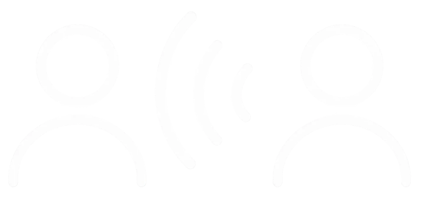 An icon in white showing 2 people conversing depicting better communication