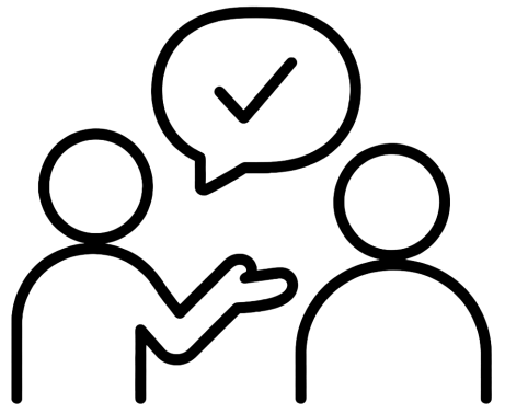 An icon in black showing 2 people talking depicting guidance when needed