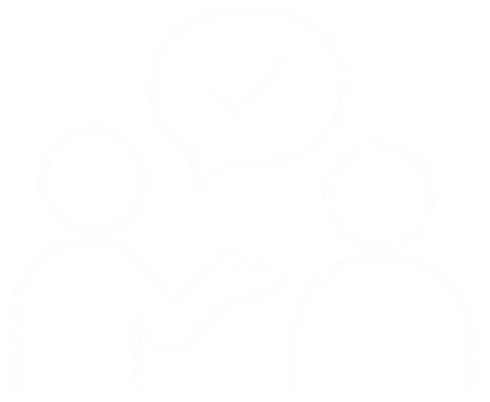 An icon in white showing 2 people talking depicting guidance when needed