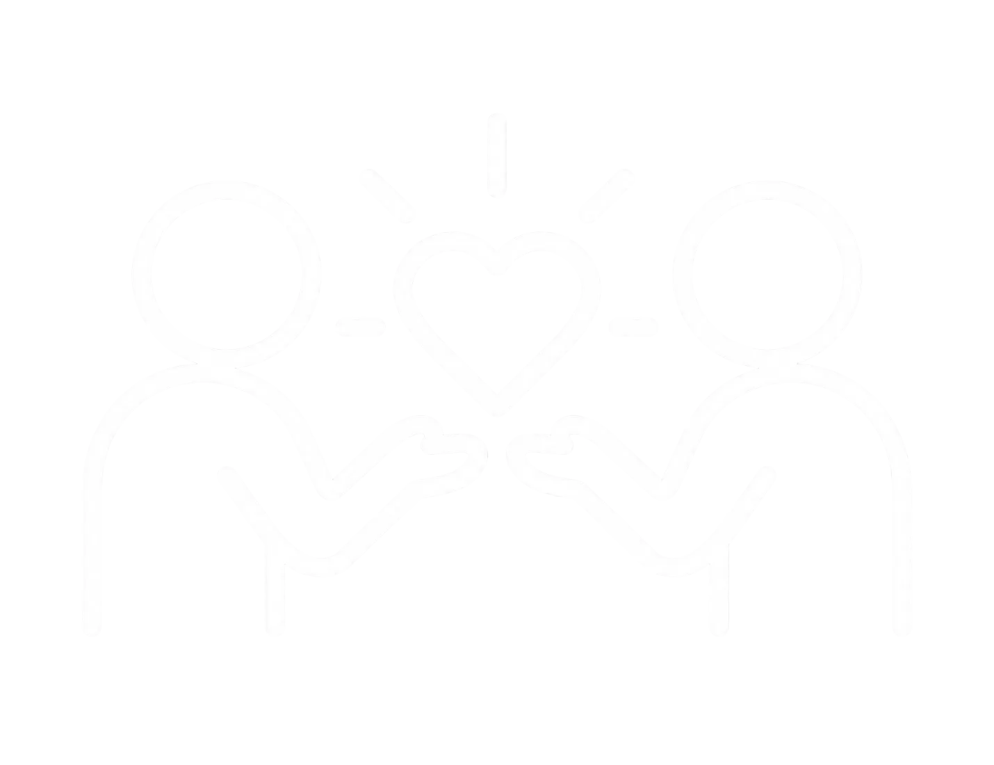 An icon in white depicting 2 people conversing and meeting each other's needs