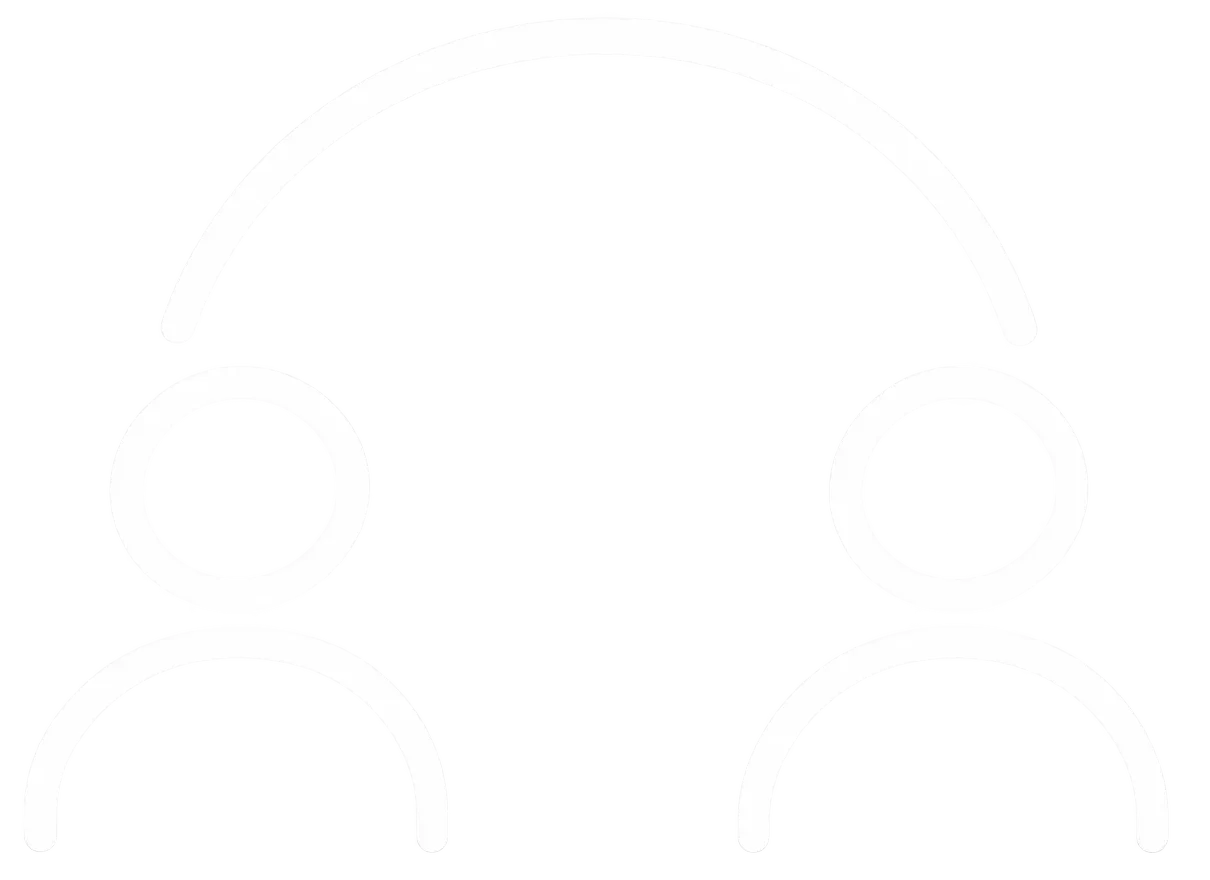 An icon in white of 2 people with a curved line between their 2 heads depicting understanding each other
